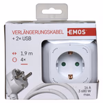 EMOS Hosszabbító/elosztó (kocka) 1,9 m / 4 aljzat / fehér / PVC / USB / 1,5 mm2 thumbnail 7