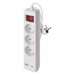 EMOS hosszabbító 2 m / 3 aljzat / kapcsolós / fehér / 1× USB-A + 1× USB-C  / 1,5 mm2 thumbnail 1