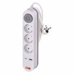 EMOS hosszabbító 2 m / 3 aljzat / kapcsolós / fehér / 1× USB-A + 1× USB-C  / 1,5 mm2