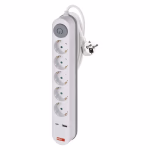 EMOS hosszabbító 3 m / 5 aljzat / kapcsolós / fehér / 1× USB-A + 1× USB-C  / 1,5 mm2