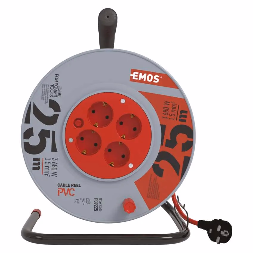 EMOS kábeldob 25 m / 4 aljzat / narancssárga / PVC / 230 V / 1,5 mm2 - Image 1 of 3