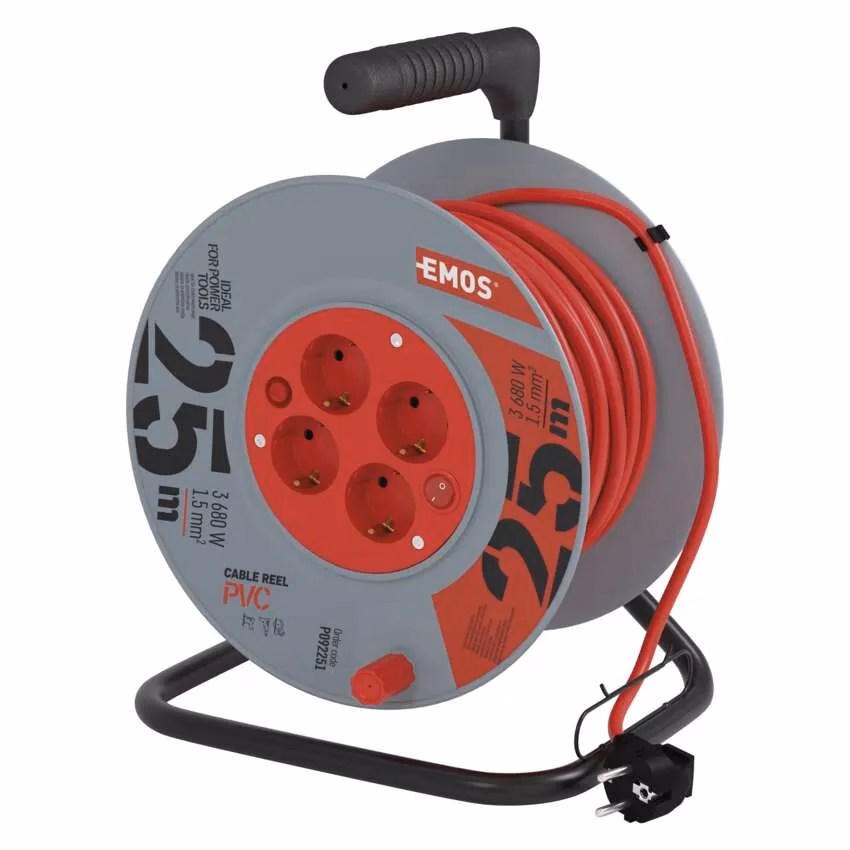 EMOS kábeldob 4 aljzat 25m 1,5 mm², PVC, 230V, piros - Image 1 of 5