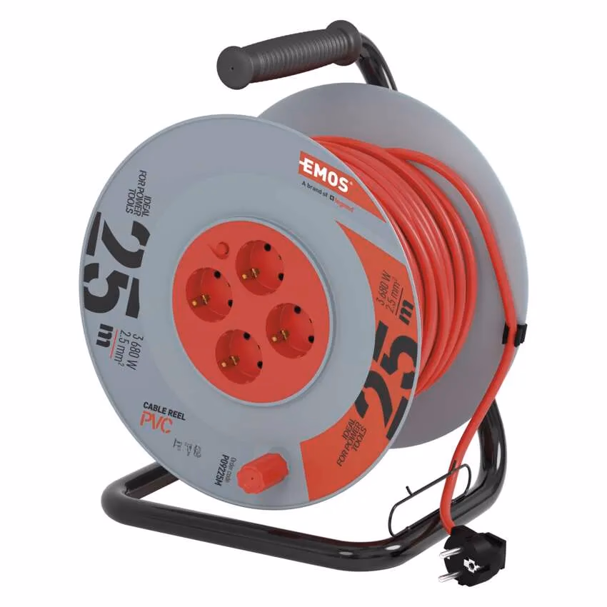 EMOS Kábeldob 25 m / 4 aljzat / fekete / PVC / 230 V / 2,5 mm2 - Image 1 of 5