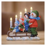 LED gyertyatartó – hóemberek szánon, 24 cm, 2x AA, beltéri, meleg fehér, időzítő thumbnail 3