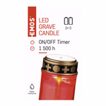 LED temetői mécses, piros, 2xC elem, kültéri és beltéri, meleg fehér, időzítő thumbnail 2