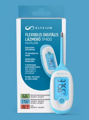 Elysium TP400 flexibilis digitális lázmérő - Pasztellkék. Ajándék 2 db Elysium tartós elemmel. - Image 1 of 3