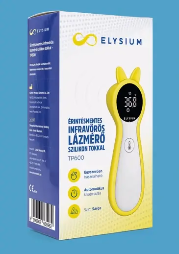 Elysium TP600 érintésmentes infravörös lázmérő szilikon tokkal - Sárga. Ajándék 2 db Elysium tartós elemmel. - Image 1 of 5