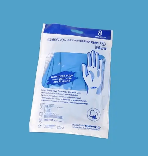 Sempervelvet vegyszerálló védőkesztyű - púdermentes - kék - latex - L - Image 1 of 1
