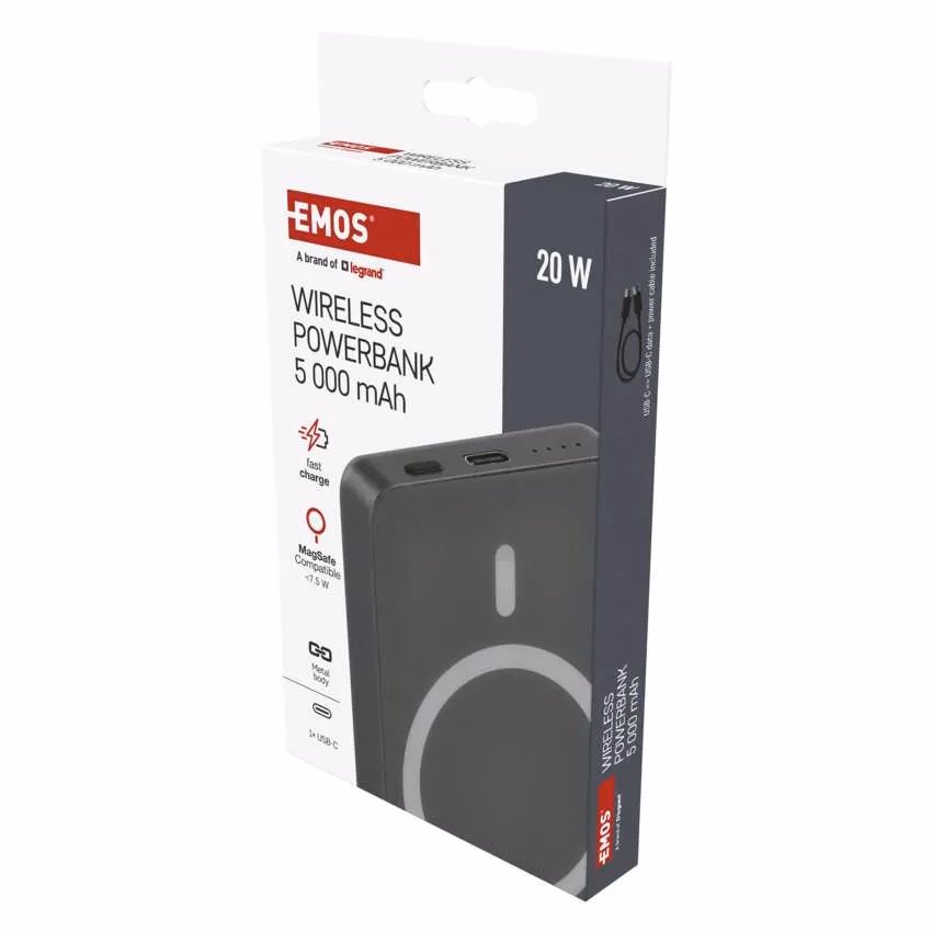 EMOS Powerbank WI 522, 5 000 mAh, 20 W+Wireless, szürke - Image 1 of 5