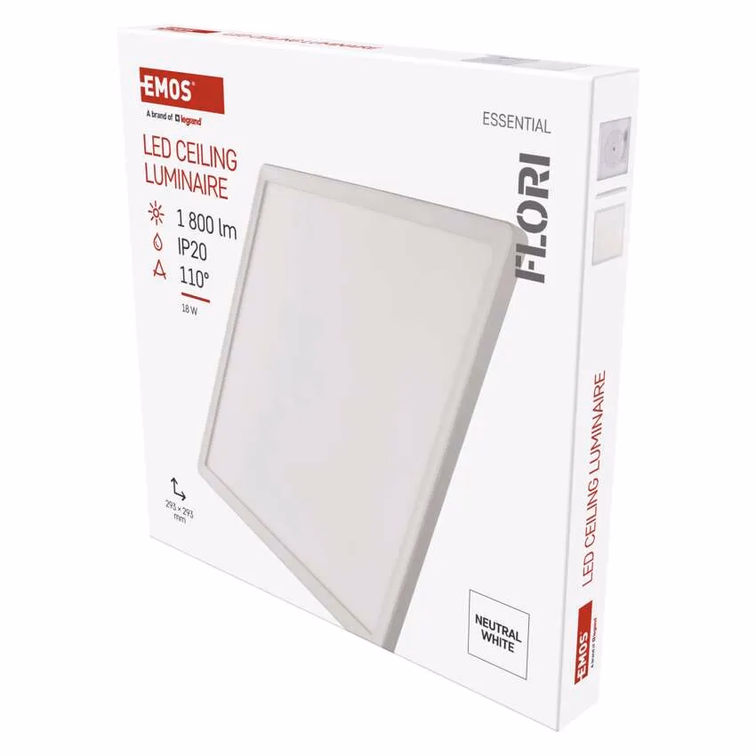 LED felületi lámpatest FLORI négyzet, fehér, 18W, semleges fehér - Image 1 of 4