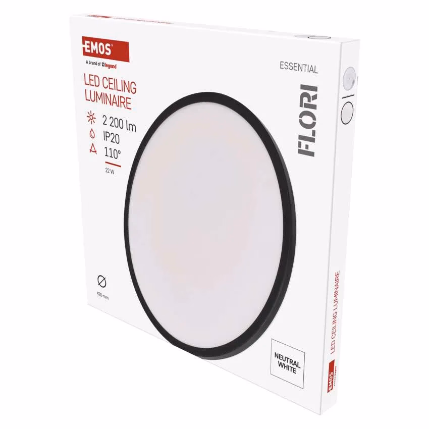 LED felületi lámpatest FLORI fekete, fehér, 22W, semleges fehér - Image 1 of 4