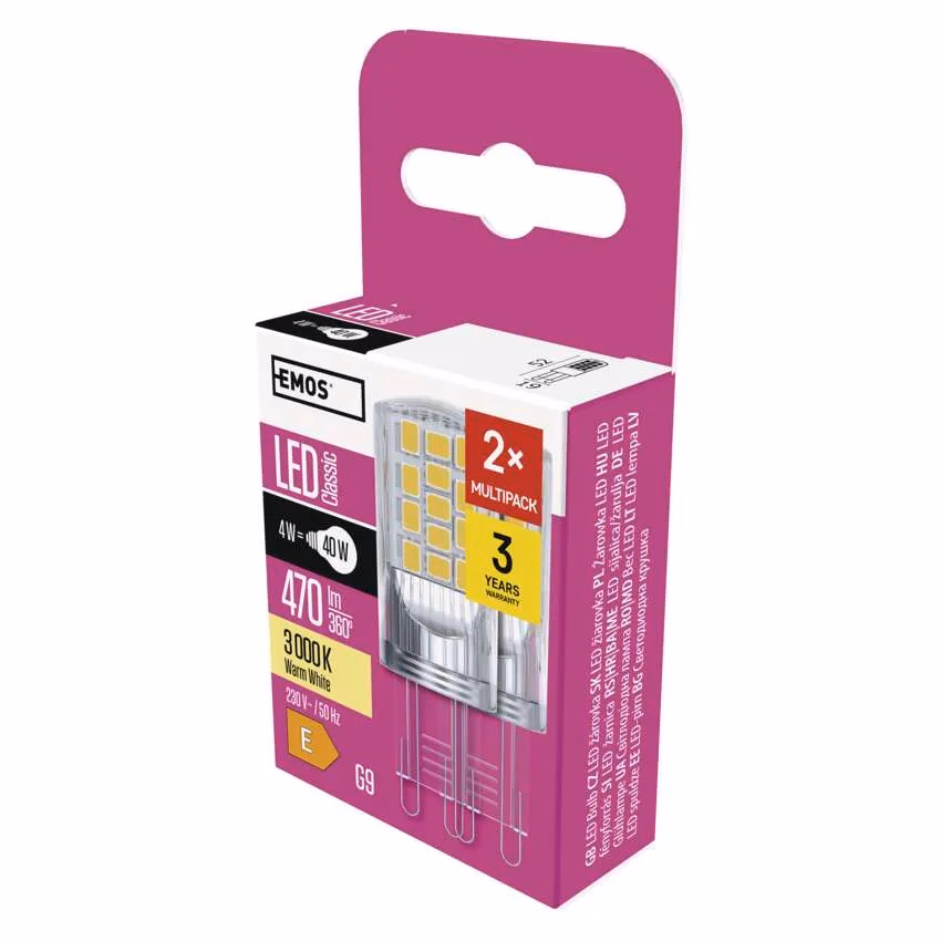 EMOS LED izzó Classic JC / G9 / 4 W (40 W) / 470 lm / meleg fehér. 2db/doboz - Image 1 of 2
