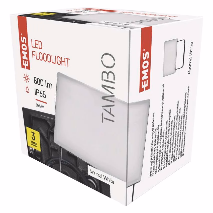 Emos LED reflektor TAMBO, 10W, 1000 lm, természetes fehér, IP65, fekete - Image 1 of 4