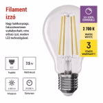 EMOS LED izzó Filament A60-körte / E27 / 7,5 W (75 W) / 1 055 lm / meleg fehér / dimmelhető thumbnail 4