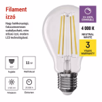 EMOS LED izzó Filament A60-körte / E27 / 11W (100W) / 1521 lm / természetes fehér thumbnail 4
