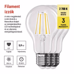 LED izzó Filament A60 / E27 / 5,9 W (60 W) / 806 lm / Meleg fehér thumbnail 3