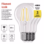 LED izzó Filament A60 / E27 / 5,9 W (60 W) / 806 lm / Természetes fehér thumbnail 3