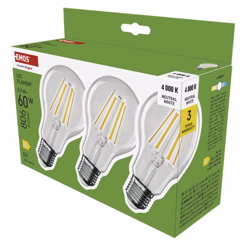 LED izzó Filament A60 / E27 / 5,9 W (60 W) / 806 lm / Természetes fehér - Image 1 of 3