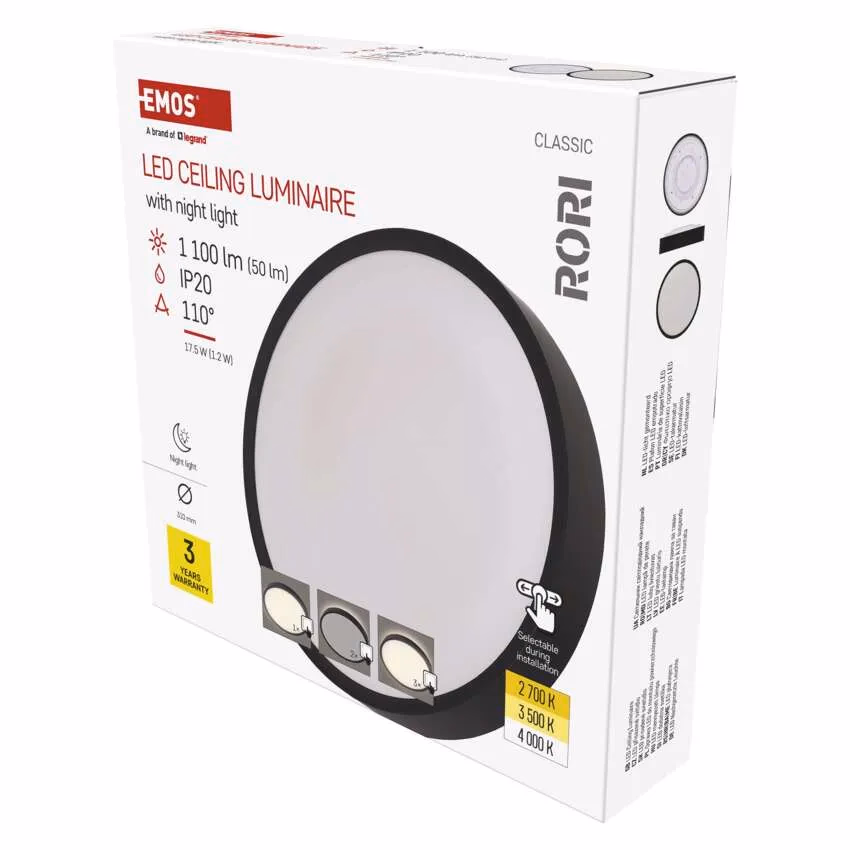 LED felületi lámpatest RORI kerek, fekete, 17W, CCT - Image 1 of 4
