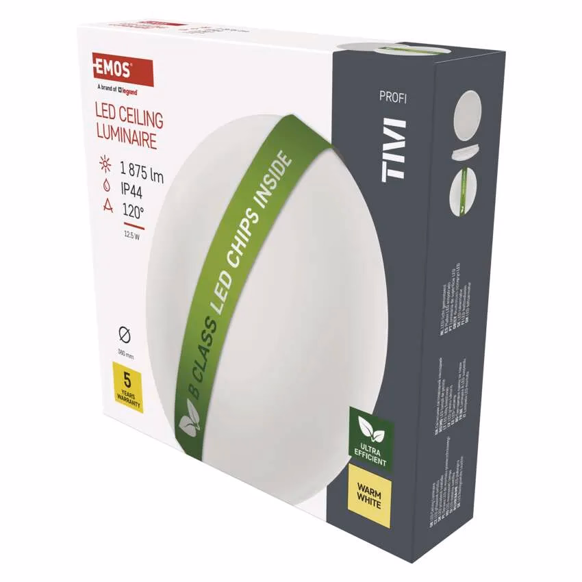 LED mennyezeti lámpatest TIVI, B CLASS, kerek, fehér 12,5W, IP44, Meleg fehér - Image 1 of 3