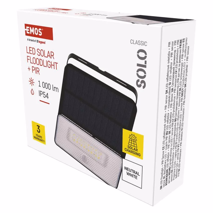 EMOS LED SOLAR reflektor hordozható SOLO, PIR, 1000lm IP54 természetes fehér - Image 1 of 4