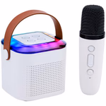 Karaoke szett mini 5W 10x10x8cm RGB 9 hang effekt, mikrofon, fehér színben thumbnail 2
