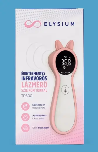 Elysium TP600 érintésmentes infravörös digitális lázmérő szilikon tokkal - Rózsaszín. Ajándék 2 db Elysium tartós elemmel. - Image 1 of 5