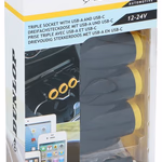 DUNLOP Szivargyújtó elosztó 3-as 12/24V USB A + USB C ABS 10,5x8,6x3,9cm 20W