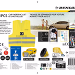 DUNLOP Autós Biztonsági szett (mellény, vontatókötél, heveder, parkolótárcsa, telefon töltő, izzó és biztosíték szett)